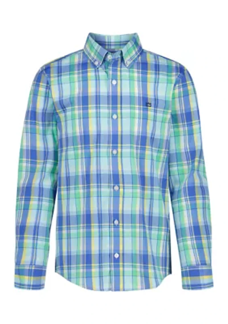 Boys 8-20 Summer Plaid Poplin Dress Shirt