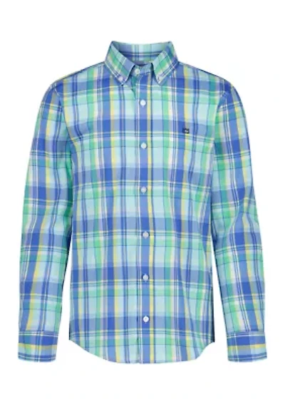 Boys 8-20 Summer Plaid Poplin Dress Shirt