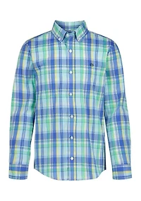 Boys 8-20 Summer Plaid Poplin Dress Shirt