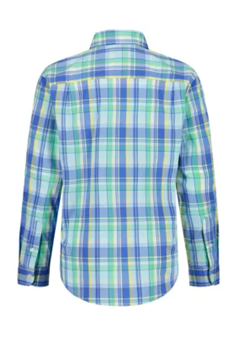 Boys 8-20 Summer Plaid Poplin Dress Shirt