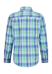 Boys 8-20 Summer Plaid Poplin Dress Shirt