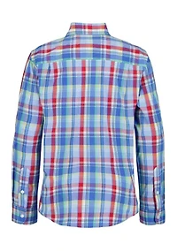 Boys 8-20 Summer Plaid Poplin Shirt