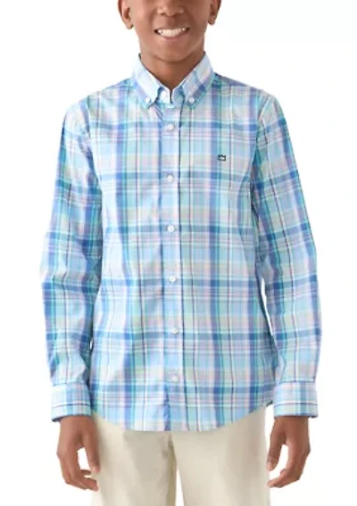 Boys 8-20 Long Sleeve Woven Coastal Plaid Poplin Shirt