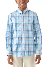 Boys 8-20 Long Sleeve Woven Coastal Plaid Poplin Shirt