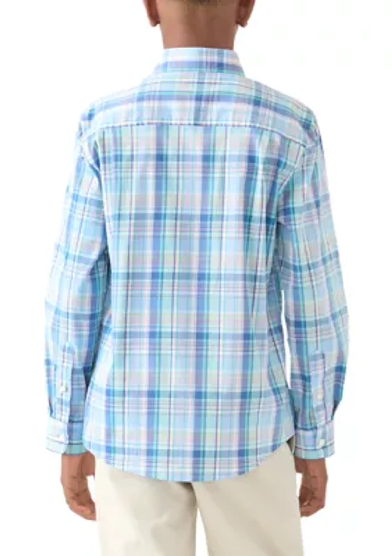Boys 8-20 Long Sleeve Woven Coastal Plaid Poplin Shirt