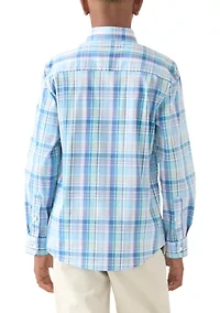 Boys 8-20 Long Sleeve Woven Coastal Plaid Poplin Shirt