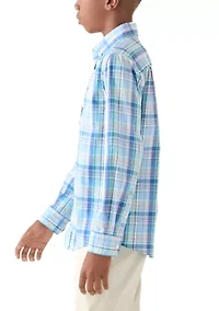 Boys 8-20 Long Sleeve Woven Coastal Plaid Poplin Shirt