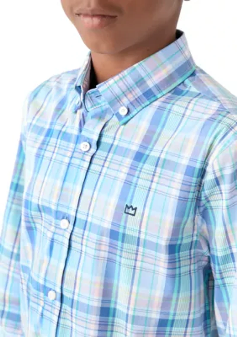 Boys 8-20 Long Sleeve Woven Coastal Plaid Poplin Shirt