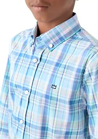 Boys 8-20 Long Sleeve Woven Coastal Plaid Poplin Shirt