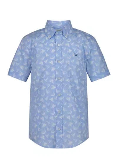 Husky Boys 8-20 Sailboat Printed Short Sleeve Woven Shirt
