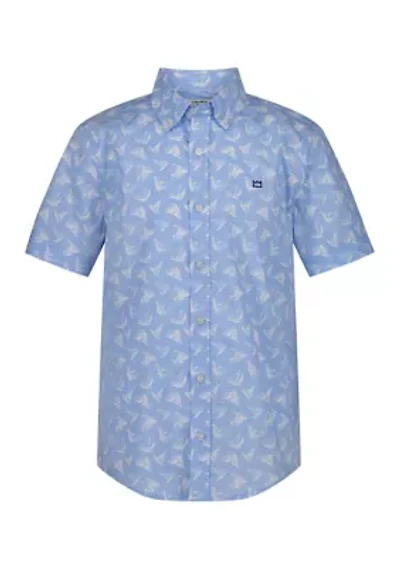 Boys 4-7 Sailboat Printed Short Sleeve Woven Shirt