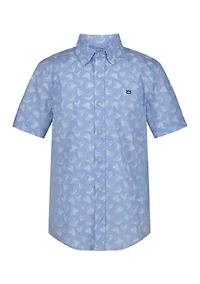 Boys 8-20 Sailboat Printed Short Sleeve Woven Shirt