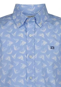 Boys 8-20 Sailboat Printed Short Sleeve Woven Shirt