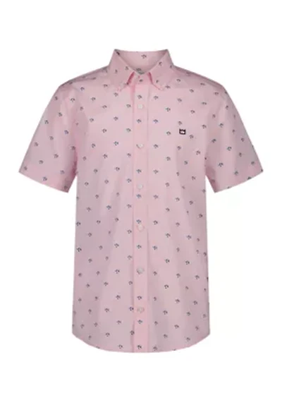 Husky Boys 8-20 Fish Printed Short Sleeve Woven Shirt