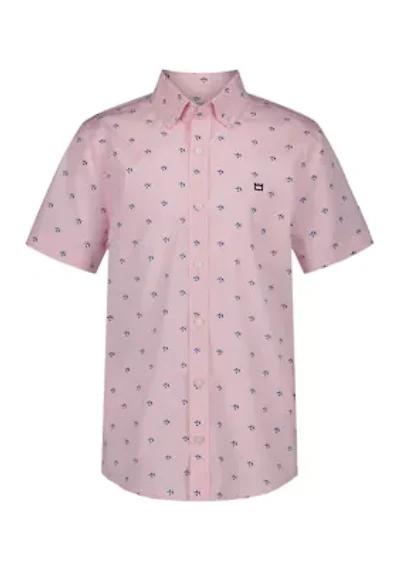 Boys 8-20 Fish Print Short Sleeve Woven Shirt