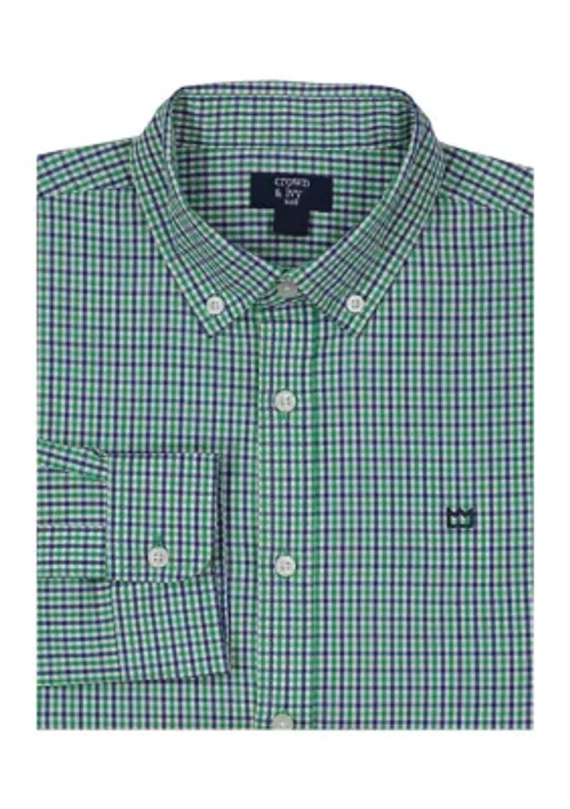 Boys 8-20 Gingham Printed Poplin Shirt