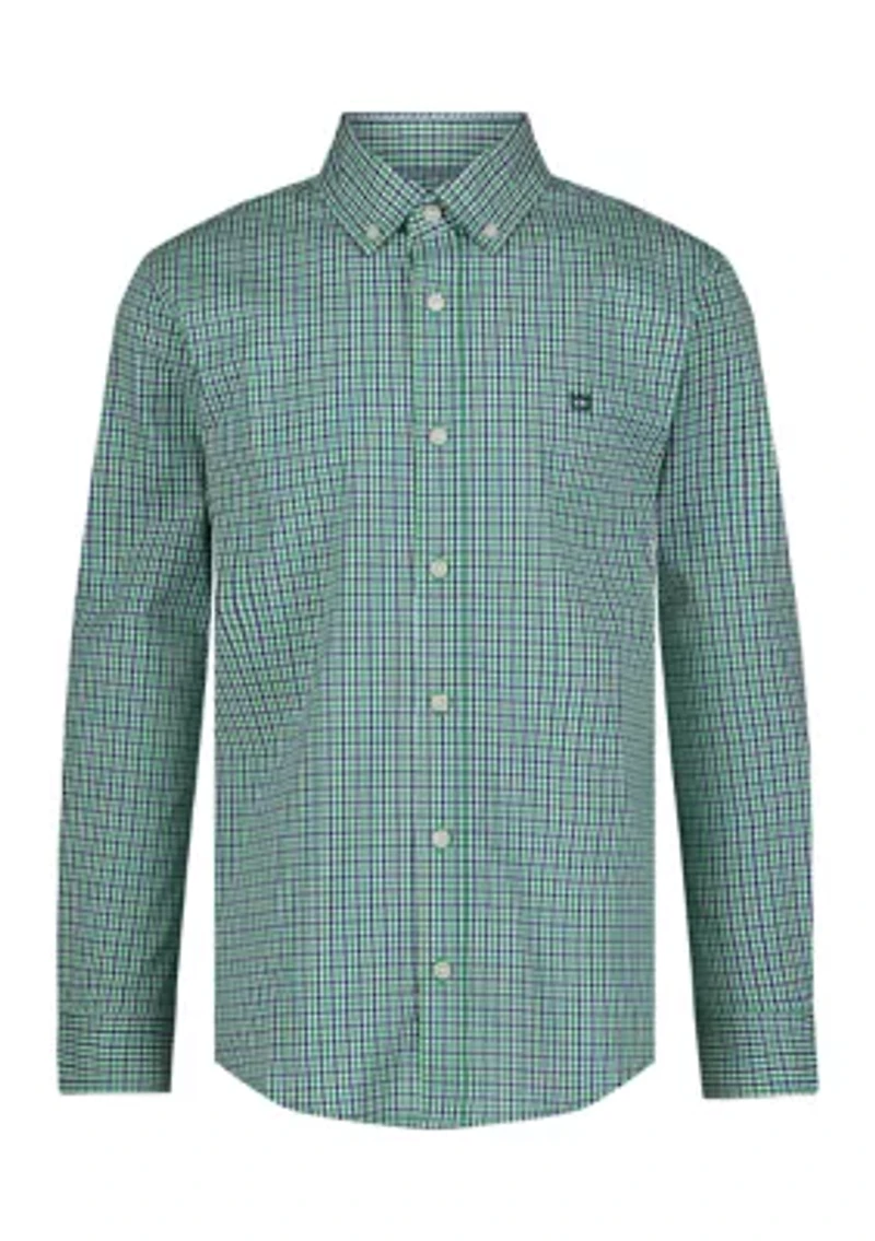 Boys 8-20 Gingham Printed Poplin Shirt
