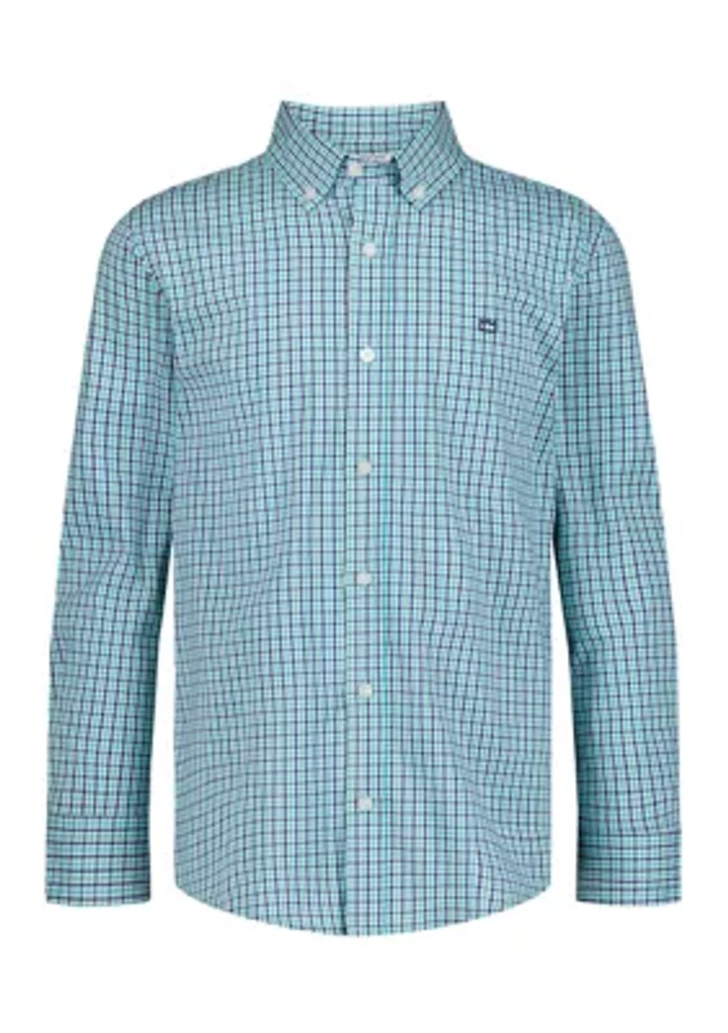 Boys 8-20 Gingham Printed Poplin Shirt