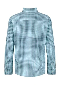 Boys 8-20 Gingham Printed Poplin Shirt