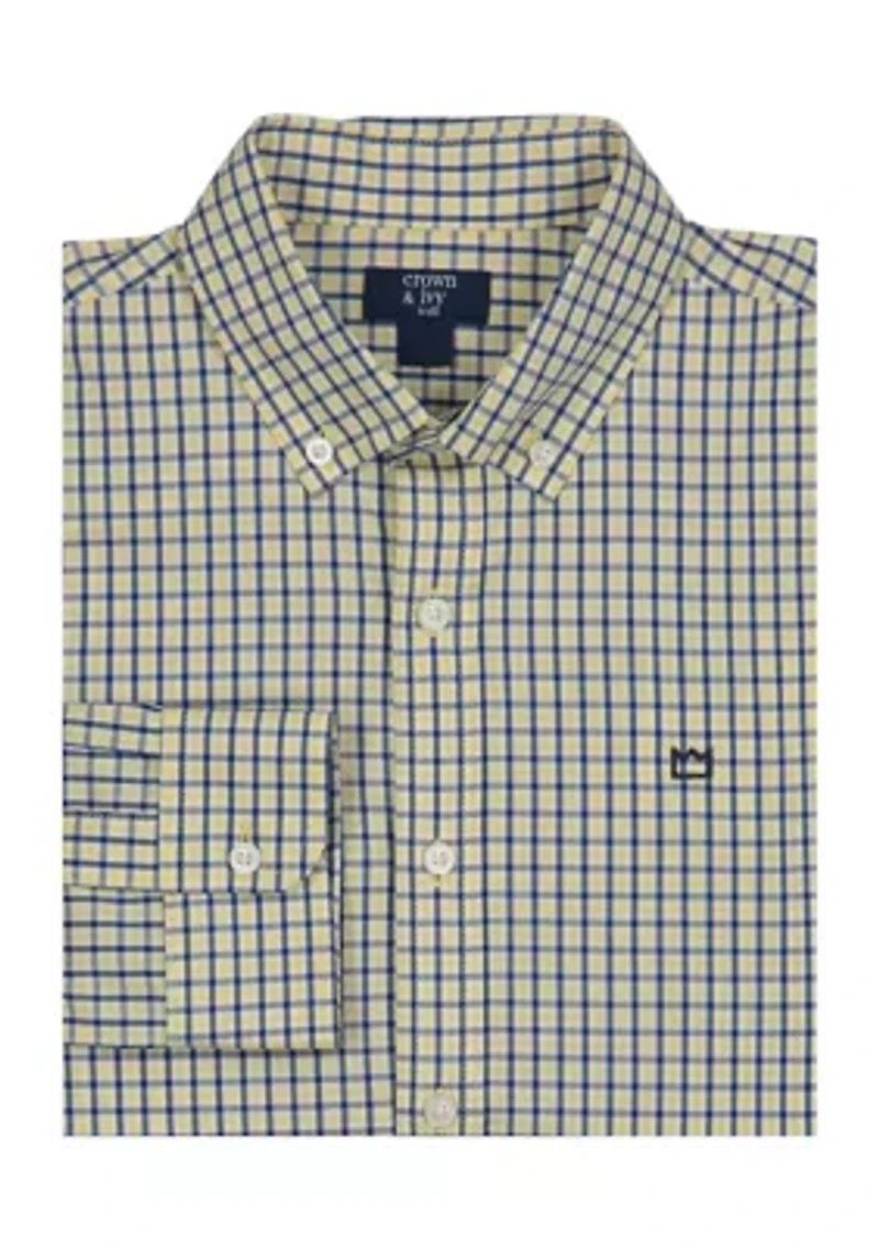 Boys 8-20 Long Sleeve Woven 2 Color Gingham Poplin Shirt