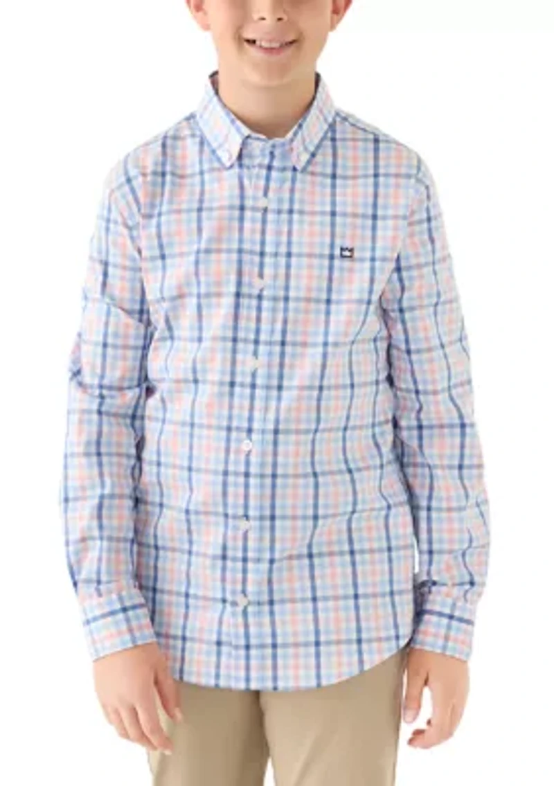 Boys 8-20 Long Sleeve Woven Shore Plaid Poplin Shirt