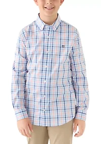 Boys 8-20 Long Sleeve Woven Shore Plaid Poplin Shirt