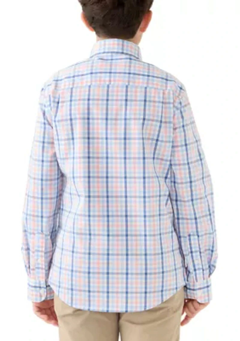 Boys 8-20 Long Sleeve Woven Shore Plaid Poplin Shirt