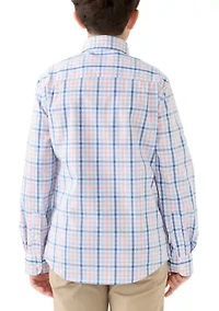 Boys 8-20 Long Sleeve Woven Shore Plaid Poplin Shirt