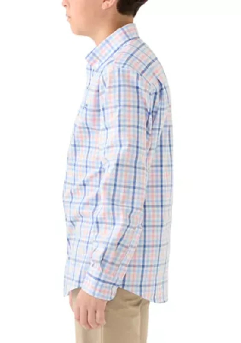 Boys 8-20 Long Sleeve Woven Shore Plaid Poplin Shirt