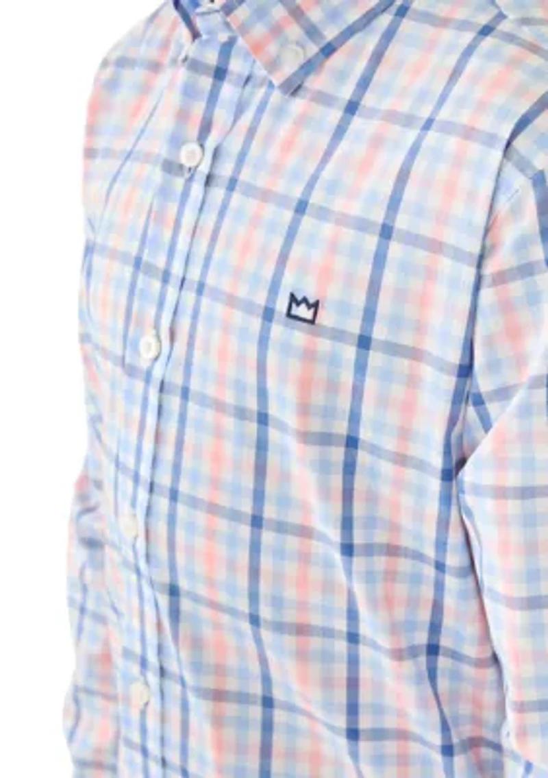 Boys 8-20 Long Sleeve Woven Shore Plaid Poplin Shirt