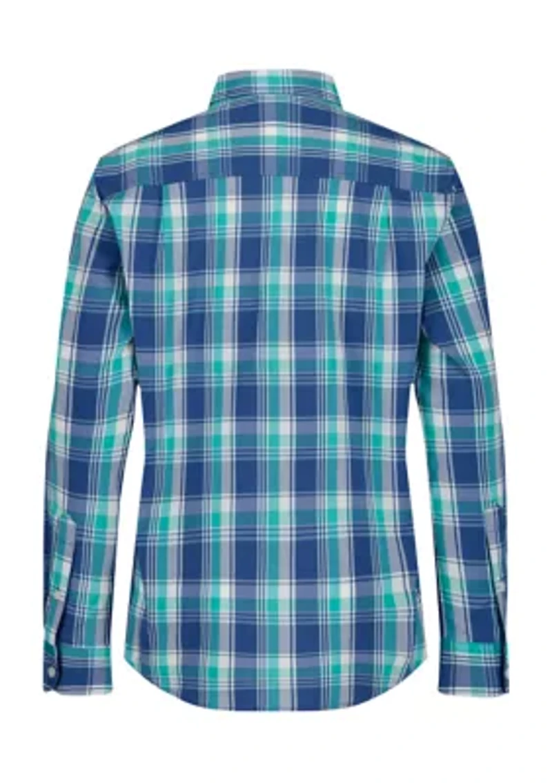 Boys 8-20 Long Sleeve Woven Coastline Plaid Poplin Shirt