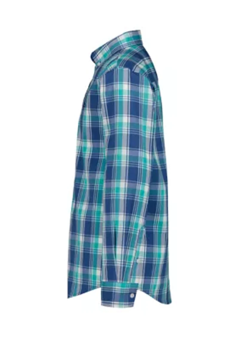 Boys 8-20 Long Sleeve Woven Coastline Plaid Poplin Shirt