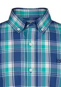 Boys 8-20 Long Sleeve Woven Coastline Plaid Poplin Shirt