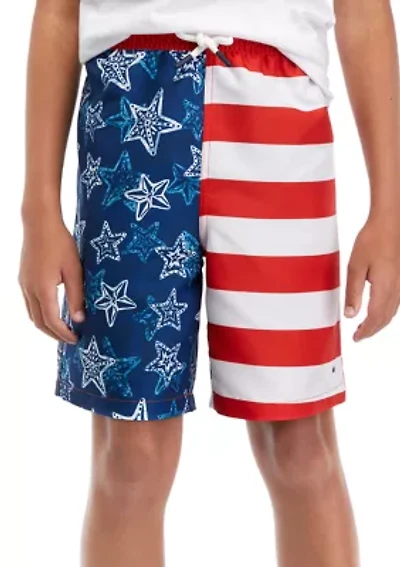 Boys 8-20 Printed Block Swim Trunks