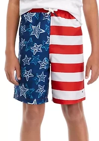 Boys 8-20 Printed Block Swim Trunks