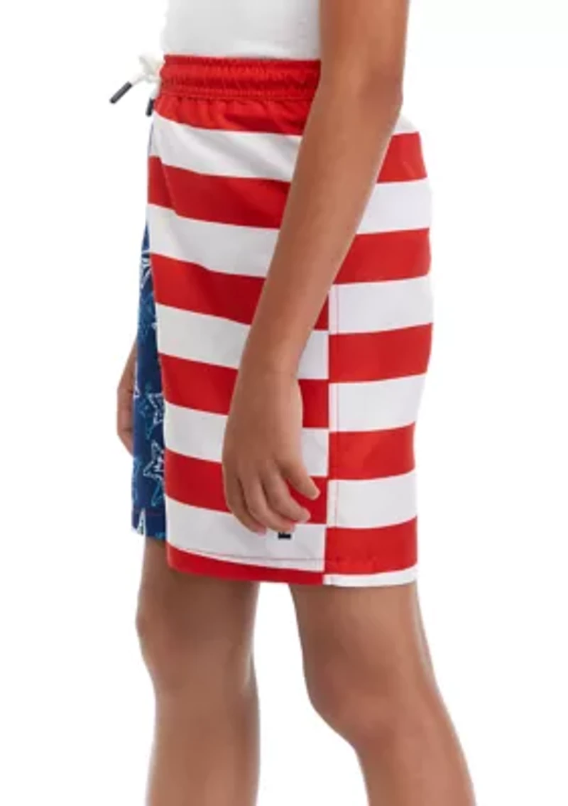 Boys 8-20 Printed Block Swim Trunks