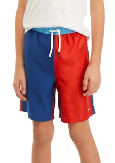 Boys 8-20 Printed Color Block Swim Trunks