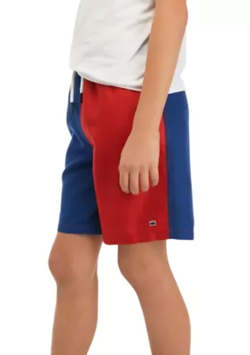 Boys 8-20 Printed Color Block Swim Trunks