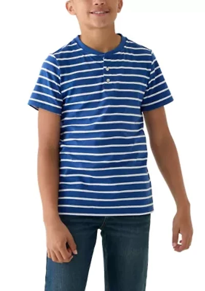 Boys 8-20 Short Sleeve Printed Henley Shirt