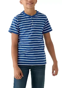 Boys 8-20 Short Sleeve Printed Henley Shirt
