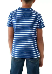 Boys 8-20 Short Sleeve Printed Henley Shirt