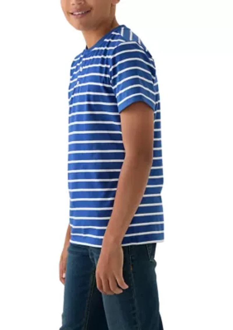Boys 8-20 Short Sleeve Printed Henley Shirt