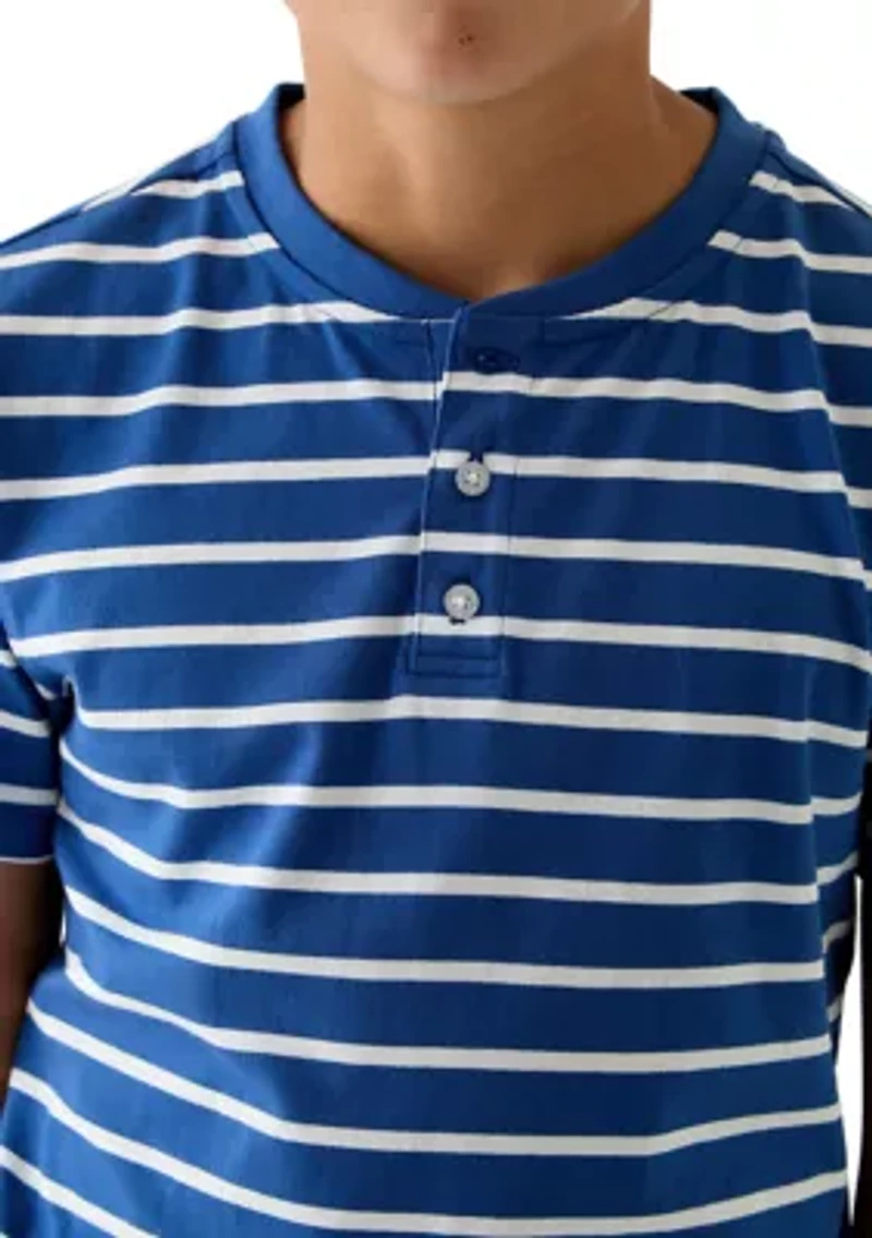 Boys 8-20 Short Sleeve Printed Henley Shirt