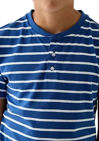 Boys 8-20 Short Sleeve Printed Henley Shirt