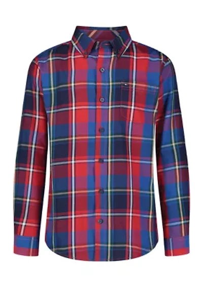 Boys 4-7 Saturated Plaid Printed Shirt