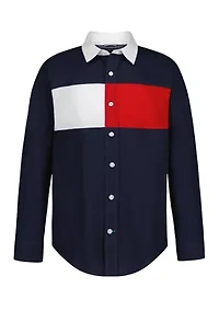 Boys 8-20 Long Sleeve Chest Flag Button Down Shirt