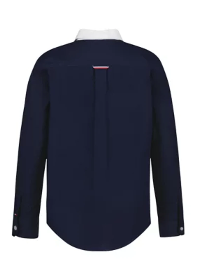 Boys 8-20 Long Sleeve Chest Flag Button Down Shirt