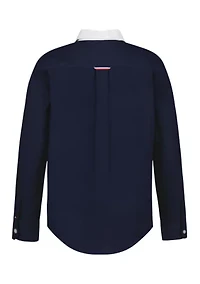 Boys 8-20 Long Sleeve Chest Flag Button Down Shirt