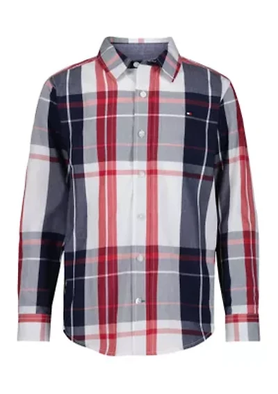 Boys 8-20 Oversized Plaid Button Down Shirt