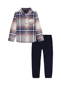 Boys 4-7 2-Piece Long Sleeve Plaid Woven Shirt & Pants Set
